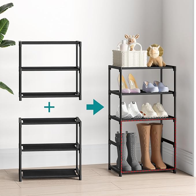 3 Tier Extra Small Shoe Rack (16.3" Wide), Narrow Stackable Shoe Shelf for Kids Toddler Adult, Ultra-Lightweight Shoe Rack Stand for Closet Dorm Bedroom Storage Organizer, Entryway