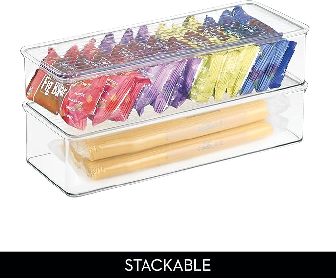 iDesign Plastic Stackable Hinged-Lid Pantry or Kitchen Storage Box - Set of 2 - Clear