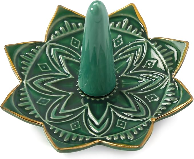 Ceramic Ring Holder for Jewelry,Green Mandala Ring Dish Jewelry Dish Jewelry Holder,Room Decor,Engagement Wedding Birthday Gifts for Couples Women