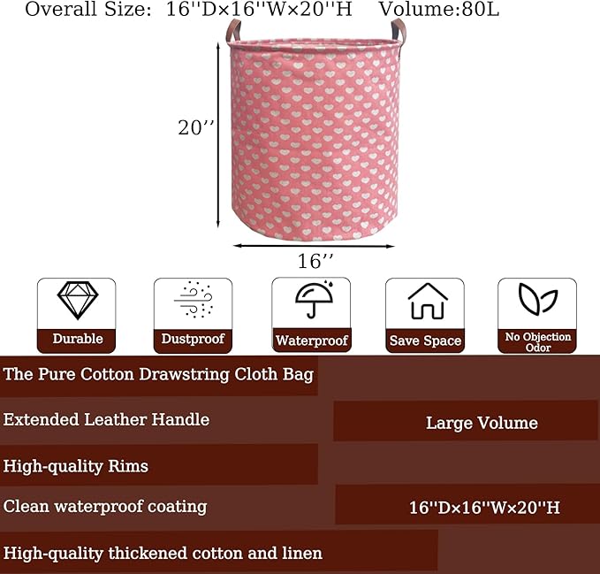 Waterproof Laundry Hamper Collapsible Laundry Basket Leather Handle Laundry Bag Large Clothes Storage Toy Organization for Bathroom Bedroom Laundryroom College Dorms (97-Satisfied laundry hampers)