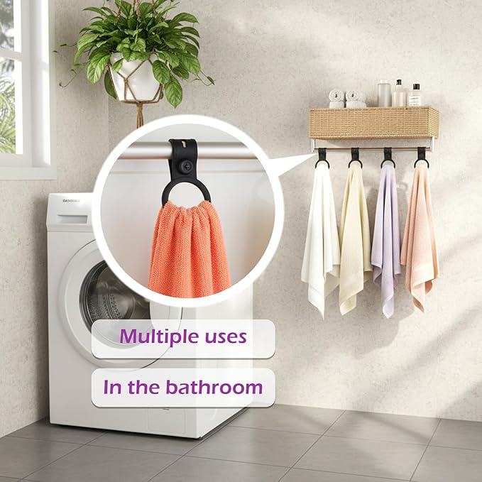 Silicone Kitchen Towel Holder, 4PCS Waterproof Dish Towel Holder, Towels Clips for Cabinet Stove Oven Handle or Rods, Heat Resistant Anti-Slip Hanging Kitchen Towels(Black)