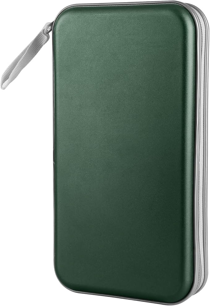 CD Case, Siveit DVD Case Holder 96 Capacity Hard Plastic CD DVD Disc Cases Storage Binder Wallet for Car Home Office Travel (Dark Green)