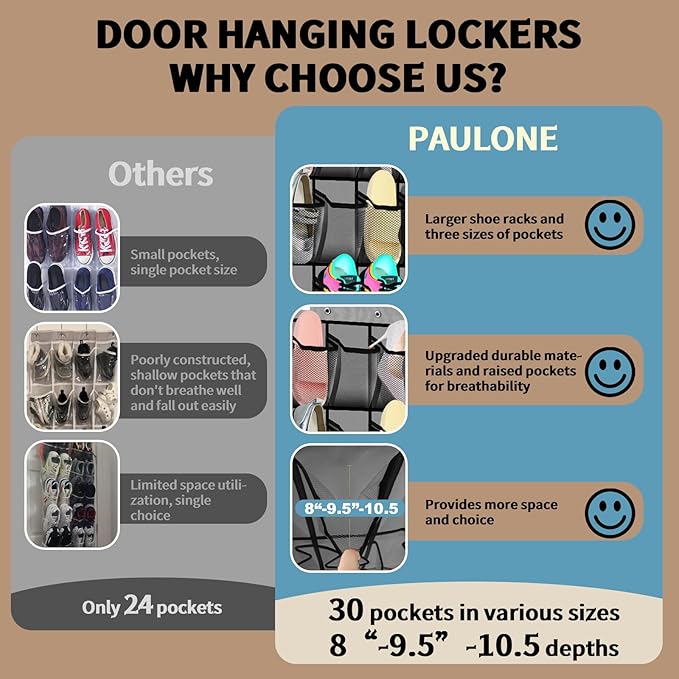 PAULONE Massive 70-Inch Dual-Side Family Organizer - Stores Shoes, Handbags, Toys & Baby Gear, Heavy Duty Over Door Storage System for Every Room (Gray)