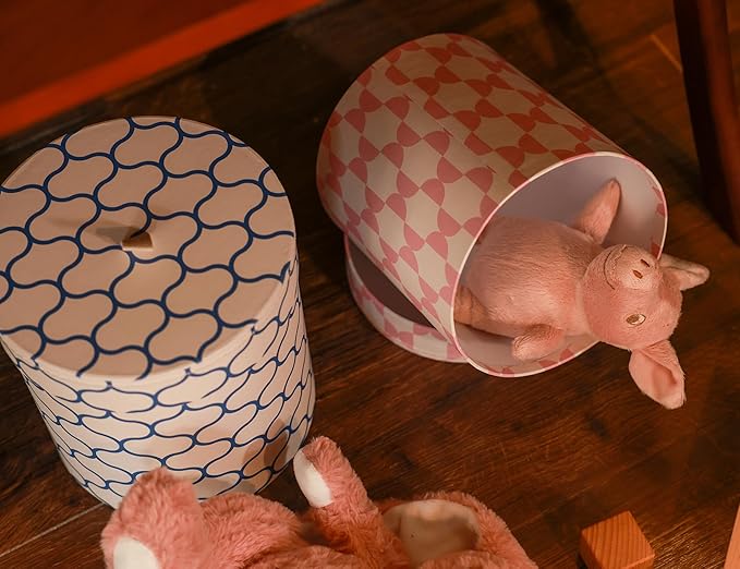 3-Piece Decorative Storage Boxes with Lids, Geometric Pattern, Blue Pink Yellow, Cardboard Keepsake Box Set, Wool Storage, Home Decor, Modern Decoration Organizer, Toy Bin,Shelf Decor