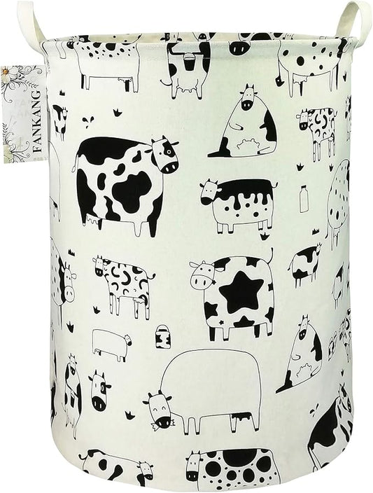 FANKANG Storage Basket, Nursery Hamper Canvas Laundry Basket Foldable with Waterproof PE Coating Large Storage Baskets for Kids Boys and Girls, Office, Bedroom, Clothes,Toysï¼Cowsï¼