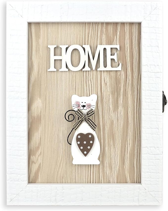 VELISTA Wooden Key Box Wall Mount – Cute and Rustic Decorative Key Cabinet – Premium Cabinet Key Holder with 6-Hooks – Small Key Holder Box - Farmhouse Wall Décor – Vintage Key Rack Cabinet (Oak)