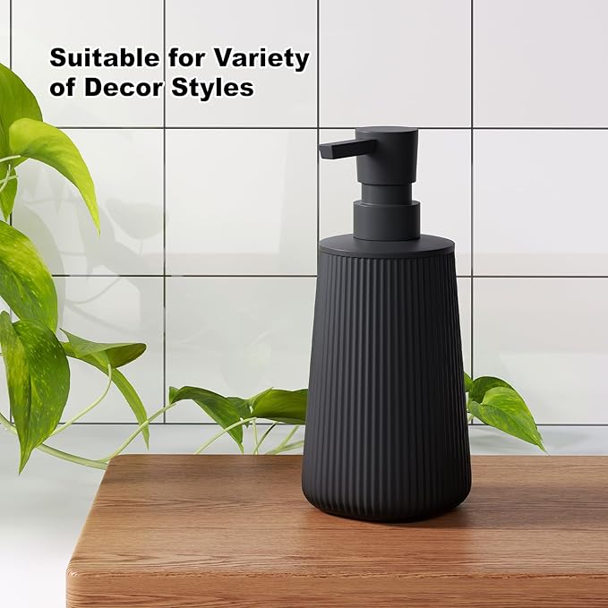 Matte Black Soap Dispenser for Kitchen, Modern Plastic Dish & Hand Soap Dispenser with Pump for Bathroom, Small Refillable Liquid Soap & Lotion Dispenser