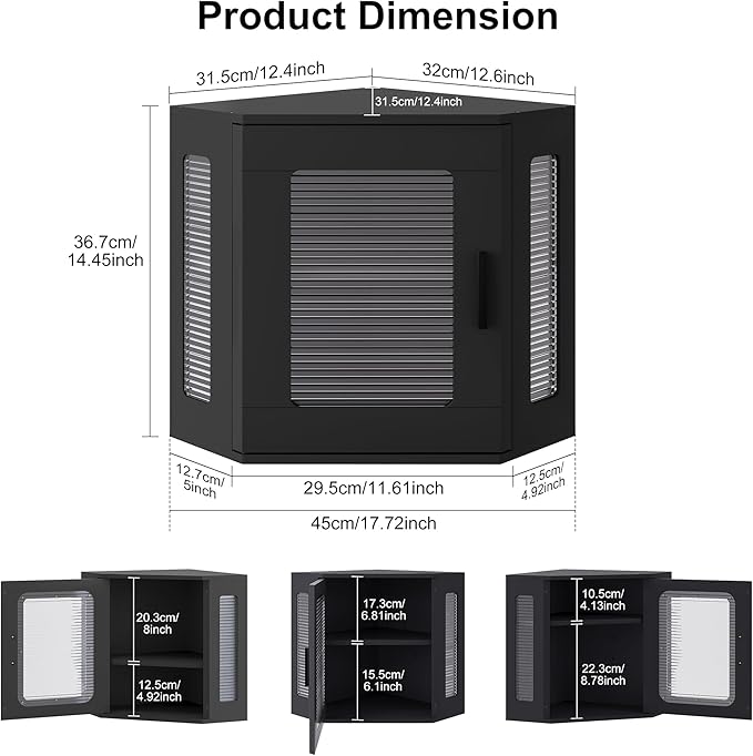 TQVAI Bread Box for Kitchen Countertop Large Corner Bread Loaf Storage Container Double Layer Wooden Bread Boxes Bin Farmhouse Pantry Shelf with Acrylic Window, Black