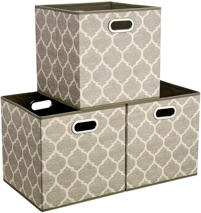 13x13x13 In Fabric Storage Cube Bins with Print Grid Pattern Foldable Clothes Storage Cubes Baskets Drawers Organizer Cubicle Storage Boxes for Organizing Closet Shelves ,QY-SC01-3