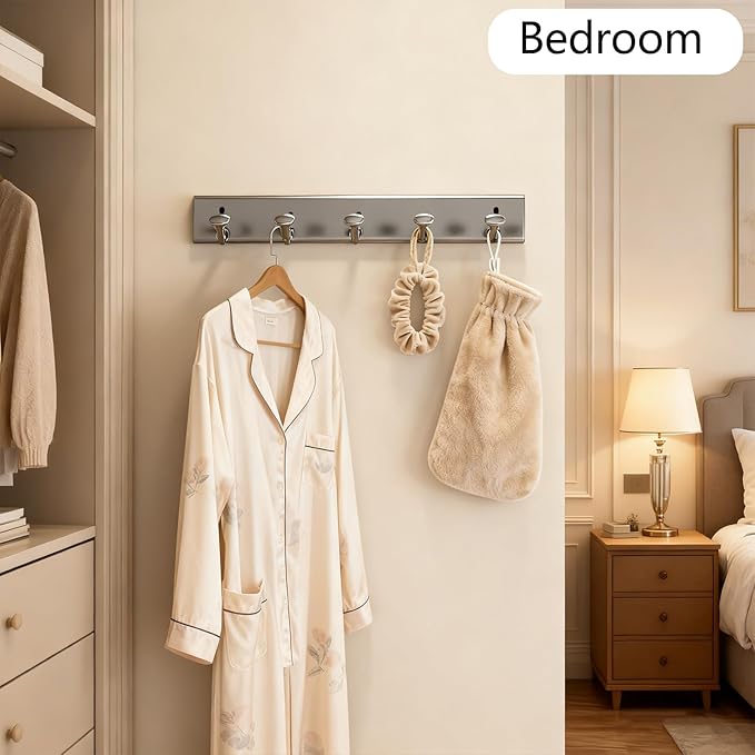 Foldable Coat Rack Wall Mount Hooks Grey Coat Rack with 5 Hooks Wall Hooks for Hanging Hat Key Bag Towel Coat Holder Towel Hooks for Bathroom Entryway Bedroom Kitchen Utility Room