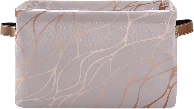 AUUXVA Storage Basket Rose Gold Marble Texture Storage Cube Box Durable Canvas Collapsible Toy Basket Organizer Bin with Handles for Shelf Closet Bedroom Home Office