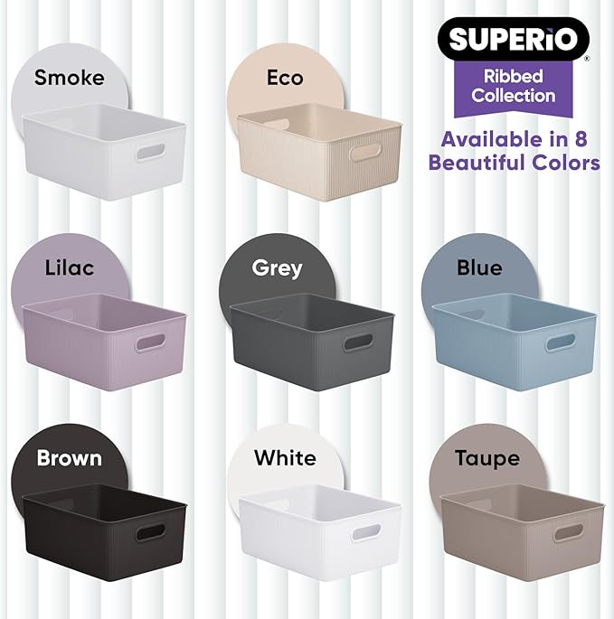 Superio Ribbed Collection - Decorative Plastic Basket Open Home Storage Bins Organizer, Large Lilac Purple (2 Pack) Container Boxes for Organizing Closet Storage Bins for Shelves 15 Liter/16 Quart