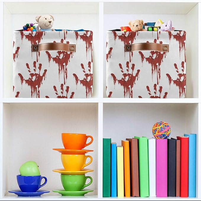 Bolaz Large Storage Basket Halloween Scary Bloody Zombie Foldable Storage Box Organizer Bins with Handles for Bedroom Home Office