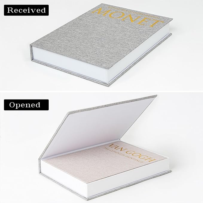 Decorative Book Storage Box Set of 2, Stylish Decorative Books, Linen Faux Book Storage Box for Bookshelf, Coffee Tables, Home Decor, Beige