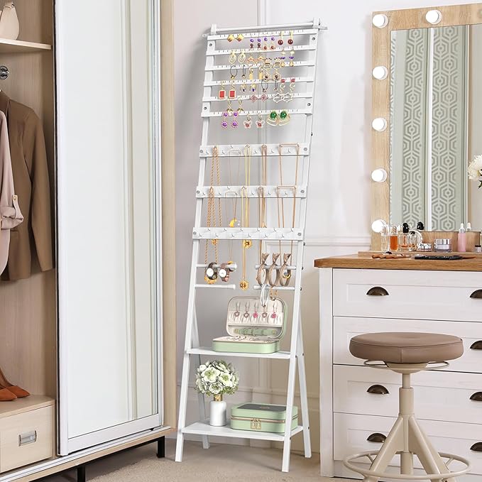 Jewelry Stand Organizer, Jewelry Holder Organizer, Floor Standing Jewelry Armoire White Large Hanging Jewelry Stand with Earring Organizer Necklace Holder