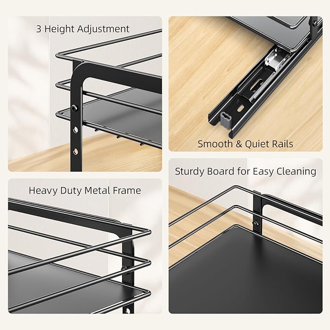 Pull Out Spice Rack Organizer for Inside Cabinet, 2 Tier Metal Spice Organization for Cabinet, 9.65"W x 10.7"D x 10.24"H, Vertical Slide Out Seasoning Organizer (Not for Cabinet with Lip)