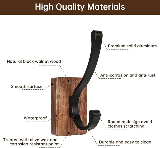 8 Pack Wooden Wall Hooks, Adhesive and Screw Mounted for Heavy Duty, Boho Decorative Coat Hooks for Towel, Clothes, Blanket, Hat, Entryway, Nursery Door