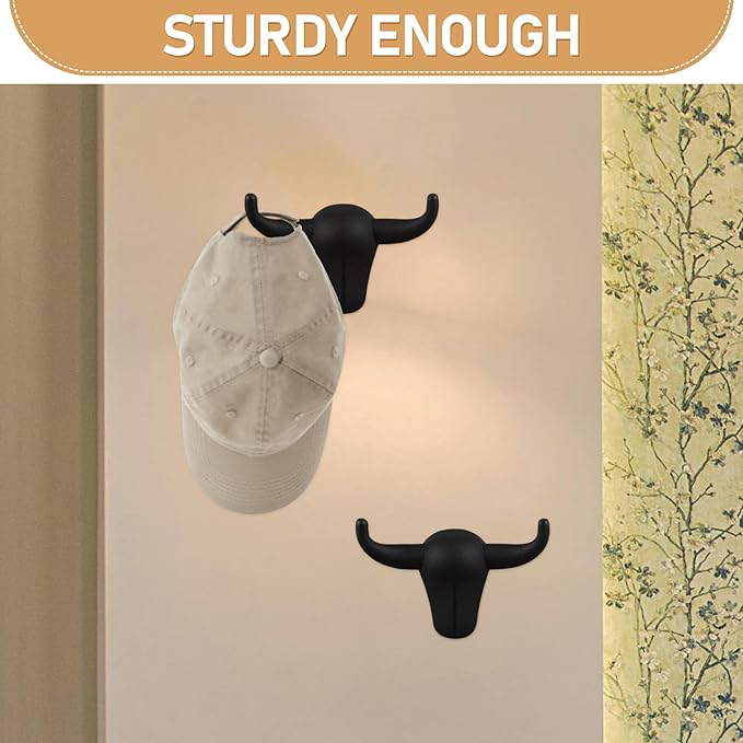 Luxshiny Bull Horn Metal Coat Hook Decorative Wall Mounted Iron Hook for Entryway Keys Bags Towels 2.75X2.16 Inches Sturdy Rustic Storage Solution