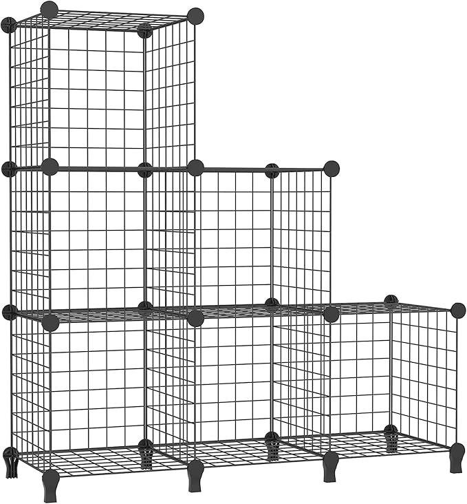 AWTATOS Wire Cube Storage Organizer, Closet Organizers and Storage, Metal 6 Cube Storage Shelves Bookshelf, Portable Closet Clothes Organizer for Bedroom, Home, Office, Black