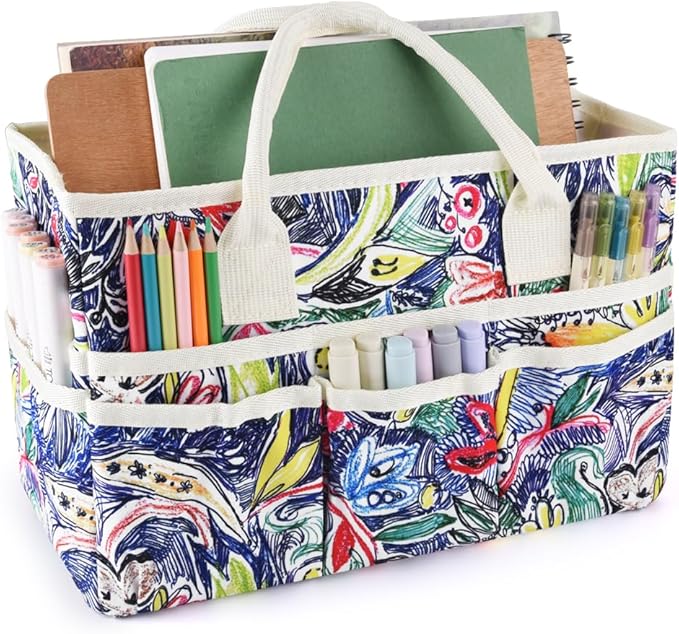 E-WEICHEN Craft Organizer Tote Bag Art Storage Caddy with Multiple Pockets Containers for Art,Craft,and Office Supplies Storage.Line Drawing