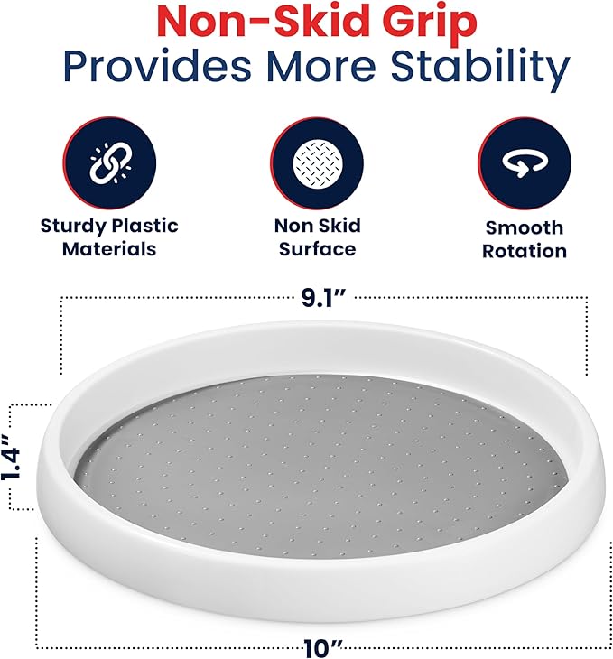 Oizeir 10 Inch Lazy Susan Set of 4 - Non-Skid Turntable for Cabinet to Maximize Storage and Simplify Accessibility in Kitchen, Bathroom, and Pantry Spaces (White)