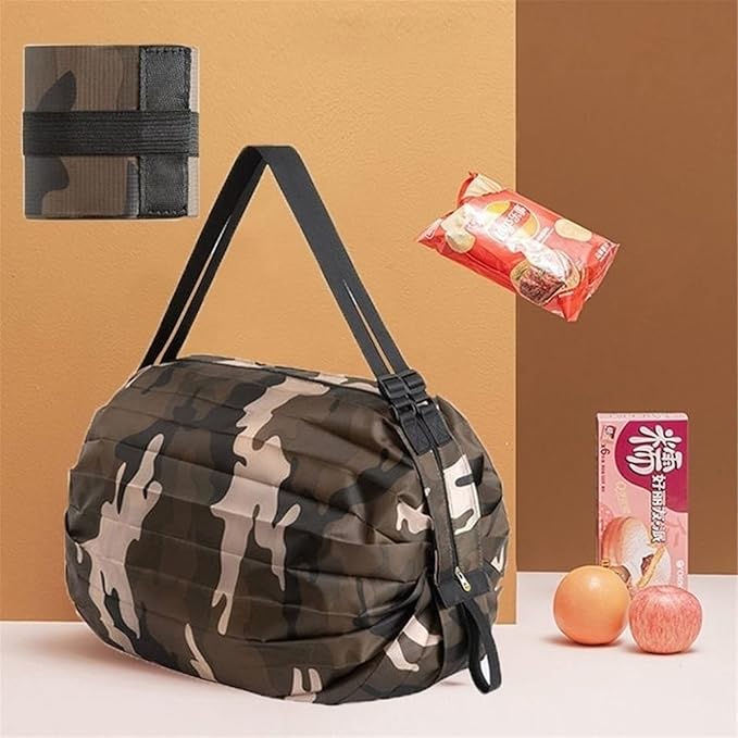 Portable Foldable Shopping Bag Large Capacity Multipurpose Storage Bag Sports Travel Shoulder Bag (Brown Camouflage)