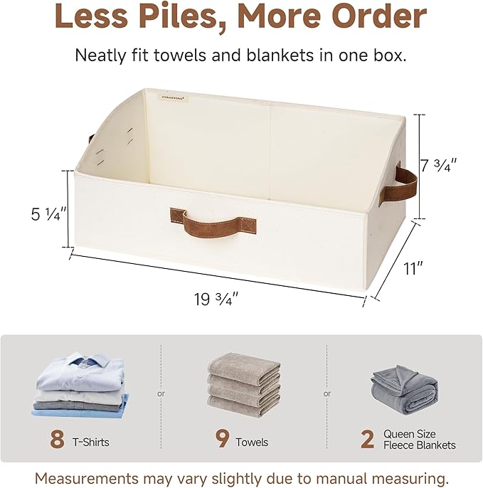 StorageWorks Closet Storage Bins, Trapezoid Organizer Box for Shelves, Fabric Clothes Bin, Foldable Organizing Baskets with Handles, Large, Ivory White, 3-Pack