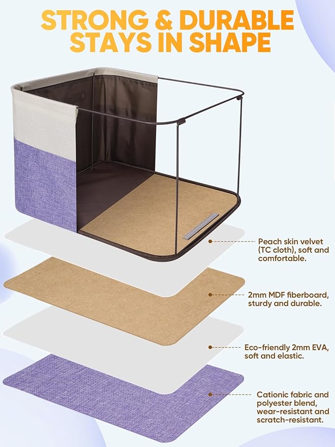 BALEINE 2 Pack Fabric Closet Storage Bins for Shelves, Linen Closet Organizers and Storage, Decorative Baskets for Organizing, Shelf, Clothes, Home, Office (Lavender, 14''x10''x8.5'')