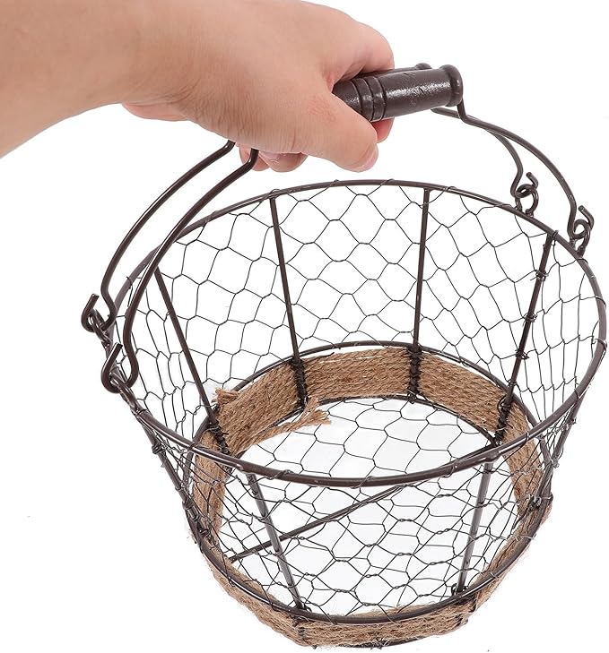 Iron Wire Fruit Basket Small Vintage round Iron Storage Bin with Handle Multifunctional Wire Basket for Kitchen Pantry Snack and Vegetable Organization
