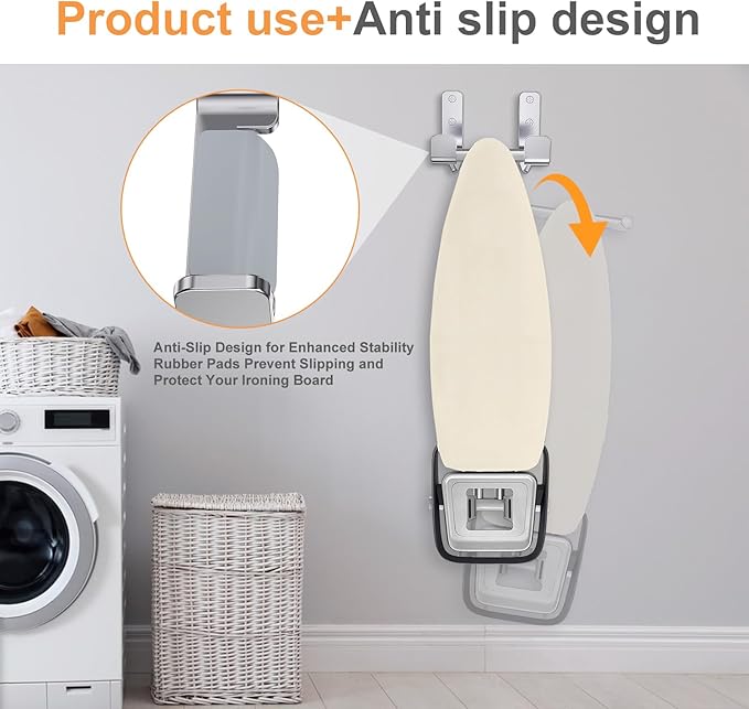 Ironing Board Holder Hanger Wall Mount, 304 Stainless Steel Ironing Board Hanger, Y T Leg Heavy Duty Iron Board Holder Hook for Laundry Room, Silver