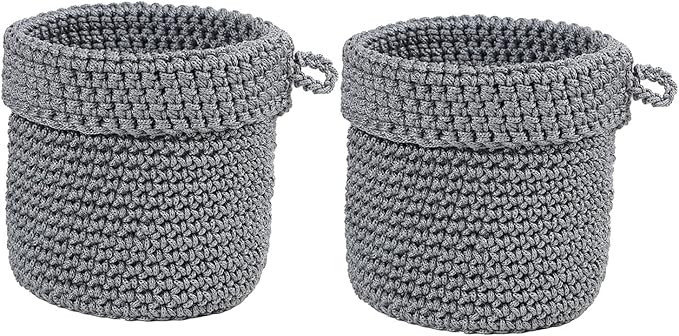 Set of 2 Woven Baskets for Storage and Organization on Vanity and Bathroom, Gray