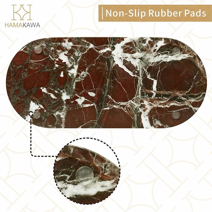 Bathroom Vanity Tray, Natural Marble Oval Tray 10 inch, Rosso Levanto Marble Vanity Tray for Soap Dispenser Modern Countertop Organizer for Kitchen Countertops, Home Decor