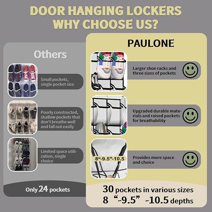 PAULONE Massive 70-Inch Dual-Side Family Organizer - Stores Shoes, Handbags, Toys & Baby Gear, Heavy Duty Over Door Storage System for Every Room (White)