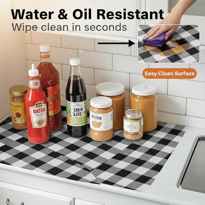 Coavas Extra Grip Thickened Shelf and Drawer Liner - Non-Adhesive Non-Slip Waterproof Mats for Kitchen Cabinets, Drawers, Shelves, Dresser & Cupboard, Easy Cut DIY (Black Stripe, 12IN x 10FT)