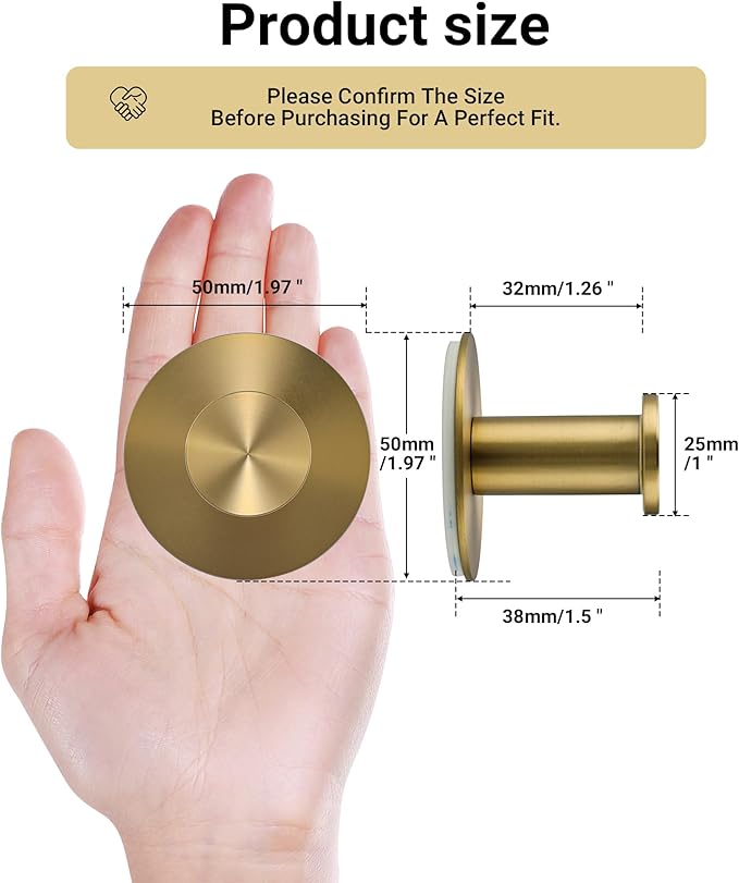 SAYAYO Self Adhesive Hooks for Hanging, Brushed Gold Towel Hook for Bathrooms Coat Hooks Wall Mount, Stick on Hook SUS304 Stainless Steel, 4pcs