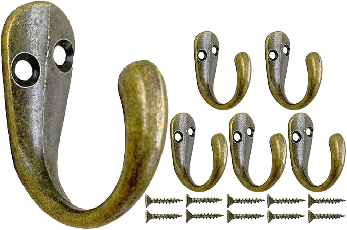 Coat Hooks Wall Mount, 6 Pack Bronze Rustic Entryway Hooks Heavy Duty Single Metal Utility Hook for Hanging Clothes Jackets Robes Towels Hats Keys Bags Cups