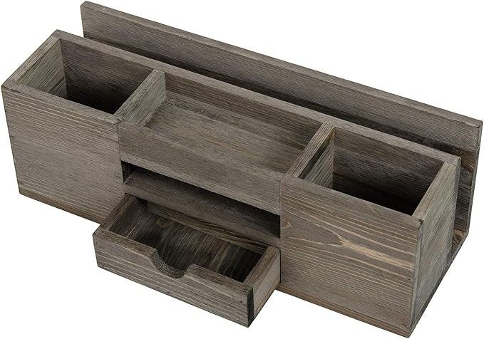 Liry Products Brown Wooden Desktop Organizer Multiple Compartments Rack Shelf Drawer Tabletop Wood Storage Cabinet Office Supplies Caddy Document Stationery Holder Accessory Sorter Vanity Home