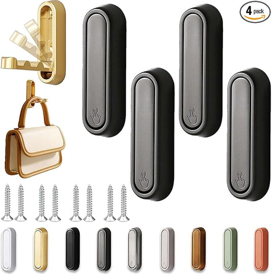 4PCS Folding Wall Hooks, Foldable Coat Hooks Heavy Duty Foldable Hook Bathroom Towel Hooks Robe Hooks Wall Mounted for Bathroom, Closet, Entryway, Pool, and Kitchen (Round-Dark Gray)