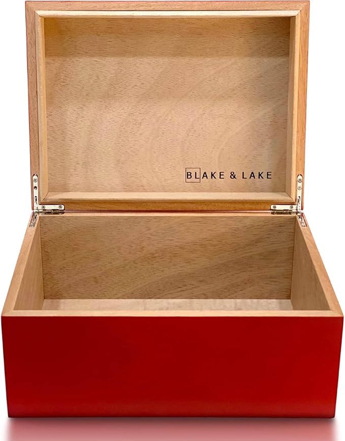 Blake & Lake Wooden Keepsake Box with Lid - Wood Storage Box with Hinged Lid - Red Treasure Box for Home - Wood Gift Boxes with lid (Heritage Red)
