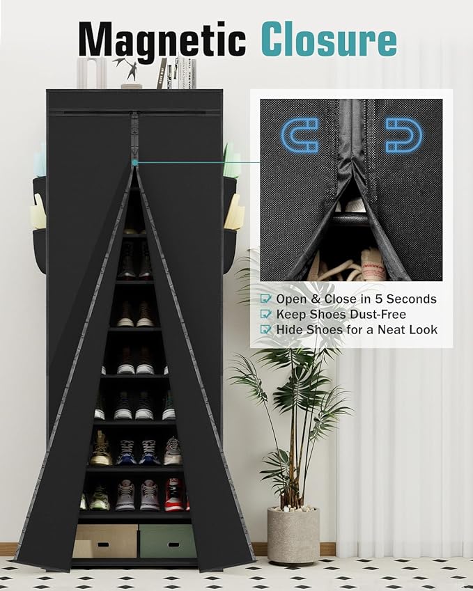 Shoe Rack with Cover, Tall Shoe Rack with Magnetic Closure Cover, 10 Tier Shoe Organizer Storage for 34-37 Pairs Shoes and Boots Large Capacity Shoe Cabinet for Closet, Entryway, Dorm, Garage