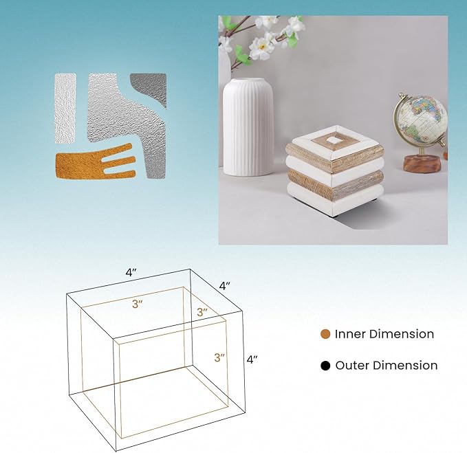 Handicrafts Home Decorative Storage Box with Lid– 4x4x4” Modern Home Decor Organizer, Memory Box & Jewelry Storage- Decorative Boxes for Living Room & Shelf Decor- Drancy Ribbed