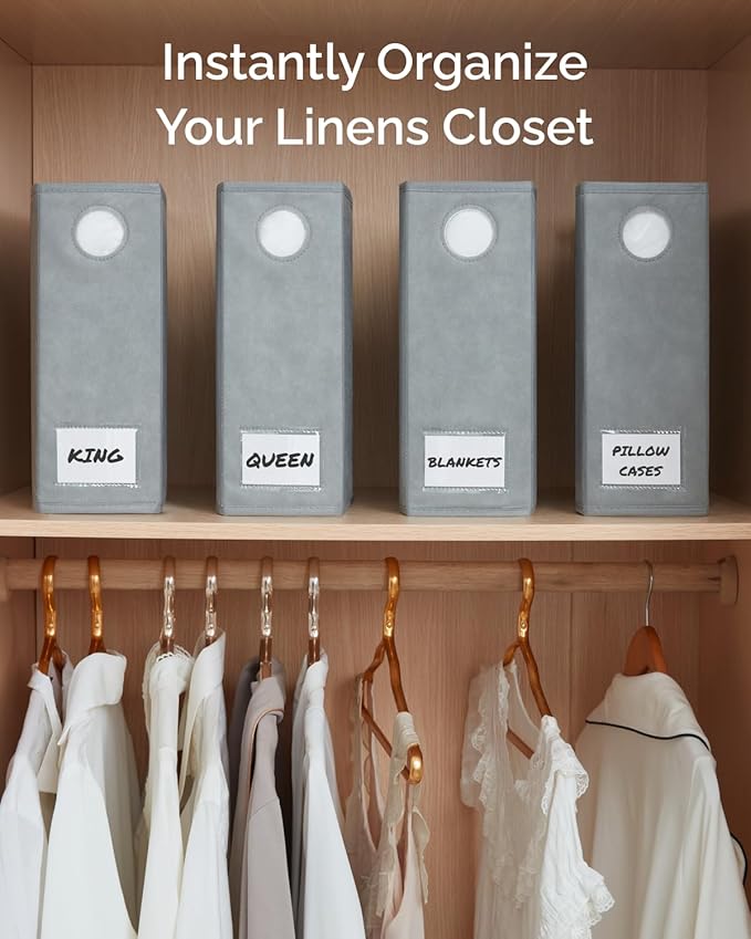 2 Pack Sheet Organizers - Foldable Storage Sheets Set Organizer for Linen Closet - King & Queen Size - Folder Keeper with Window XL - Blanket, Duvet & Pillowcases Dustproof Bedding Container - Grey