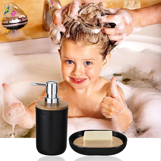 iMucci 9Pcs Black Bathroom Accessories Set with Trash Can Bathroom Set Black Bathroom Accessories Bathroom Decor