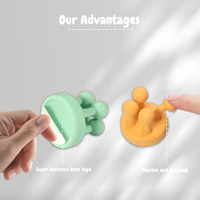4Pcs Silicone Toothbrush Holders for Bathrooms,Waterproof Self Adhesive Multifunctional Hook for Hanging Towel Key Plug Cable for Bathroom Kitchen Living Room Office PurpleGreenPinkYellow