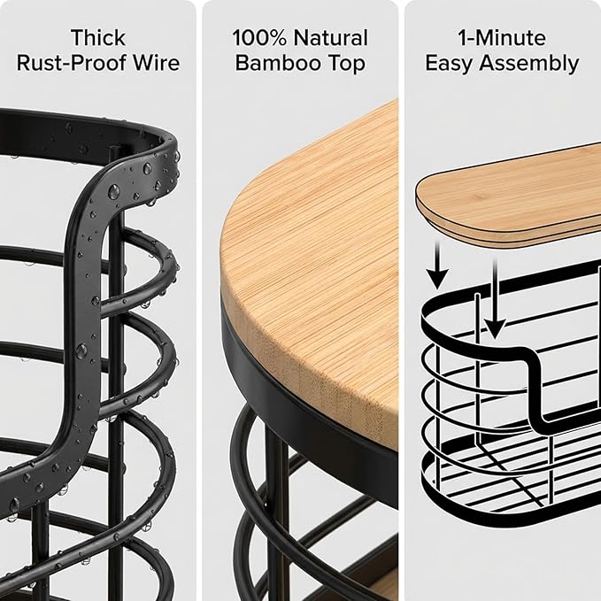 Multi-Purpose Trash Bag Holder & Stackable Kitchen Storage Organization Bins, 2-Pack Protective Wire Basket with Natural Fiber Top, Versatile Garbage Bag Dispenser Under Sink