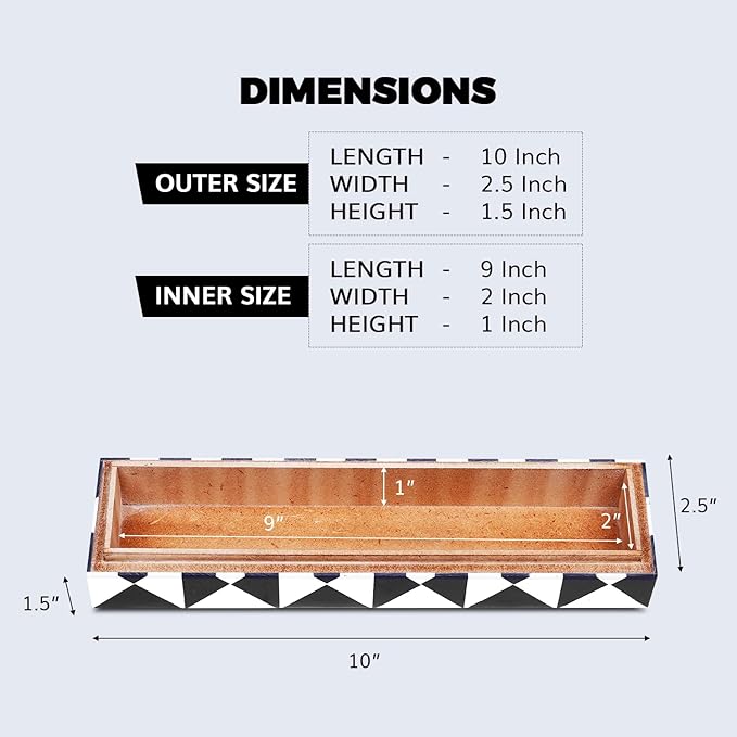 Handicrafts Home Decorative Storage Box with Lid – Black and White Remote Control Box, Slim Coffee Table Storage Box, Decorative Box for Shelf, Desk & Living Room Decor – Trianlge 10 x 2.5 x 1.5