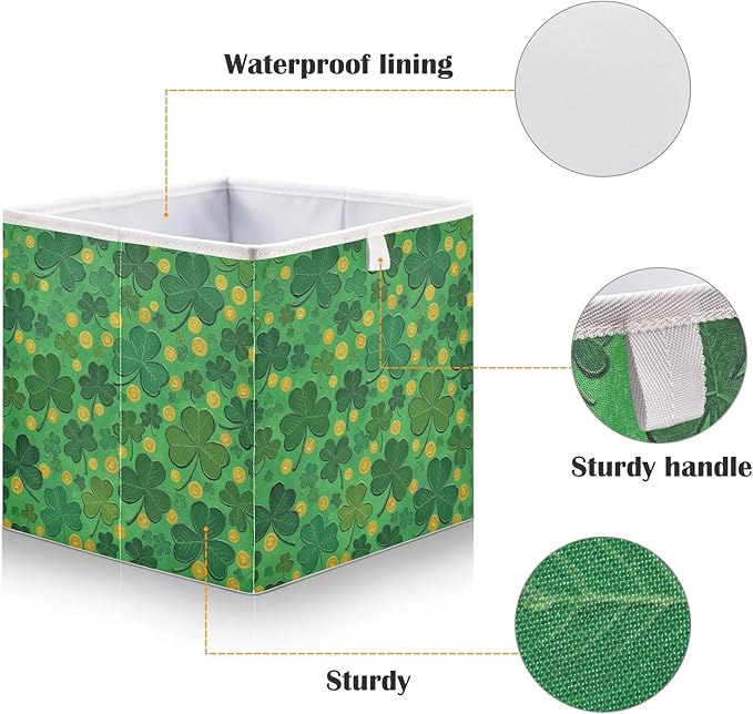 Bolaz Green St Patricks Day Closet Organizers Storage Cubes Storage Bins Shelf Baskets Containers for Home Room Office,Square