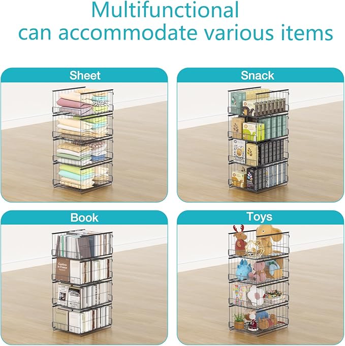 4-Tier Stackable Closet Organizers and Storage Shelves,Foldable Closet Shelf Organizer System, Space-Saving Clothes Storage Drawer Organizer for Wardrobe