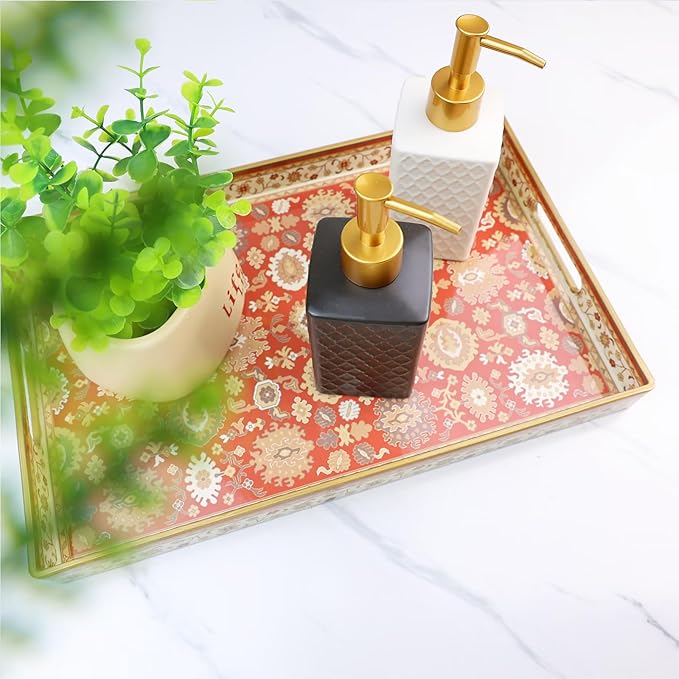 Spsyrine Serving Tray, Plastic Rectangular Coffee Table Tray with Handles, Modern Decorative Tray for Living Room, Ottoman, Home Decor, 15.6â X 10.2"