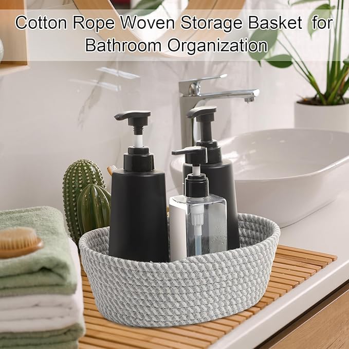 4 Pcs Small Storage Cotton Rope Woven Baskets for Gifts Empty Boho Shelf Closet Storage Baskets Gift Cute Baby Basket for Nursery Basket Easter Decorative Storage Bins for Living Room Bedroom(Grey)